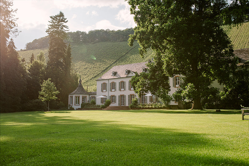 Kanzem an der Saar – Gutshaus des Weinguts von Othegraven mit Parkanlage und Weinbergen im Hintergrund